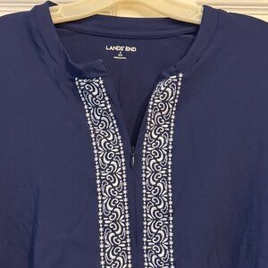 Lands' End Navy Sun Protection Top with White Embroidery